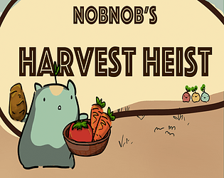 Curious, cartoon, blue blob shaped creature holding a basket of vegetables on a dirt field.