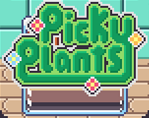 Green Bubble font text saying Picky Plants.